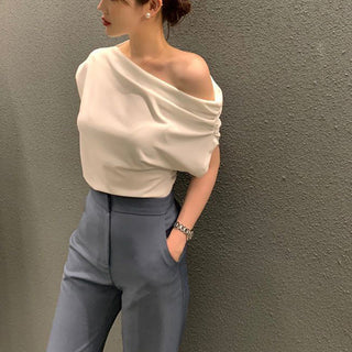 One shoulder loose short-sleeved T-shirt