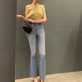 One shoulder loose short-sleeved T-shirt