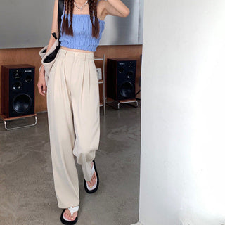 Solid color high waist suit pants