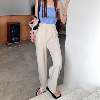 Solid color high waist suit pants