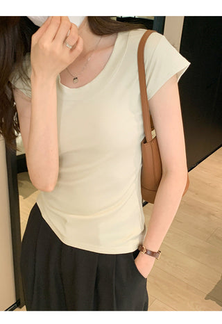 U-neck short-sleeved slim top