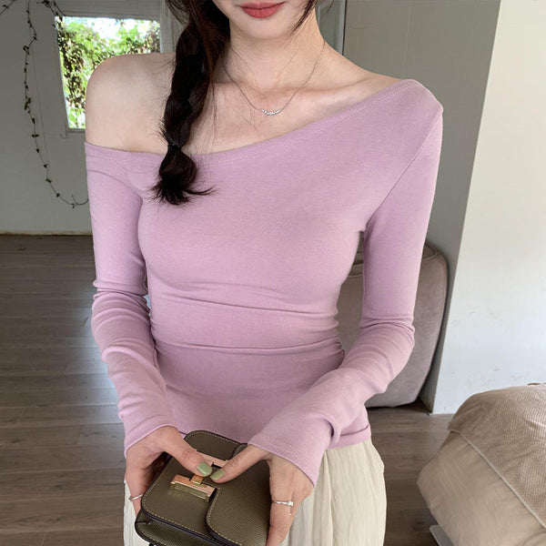 One-shoulders pleated waist slim top