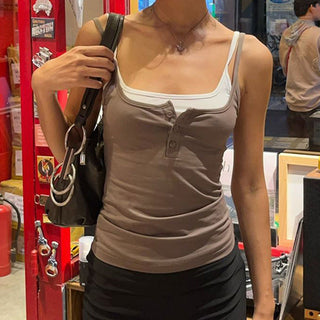 Contrast color fake two-piece camisole