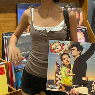 Contrast color fake two-piece camisole