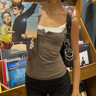 Contrast color fake two-piece camisole