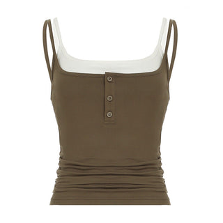 Contrast color fake two-piece camisole