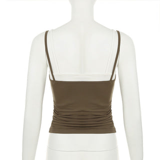 Contrast color fake two-piece camisole