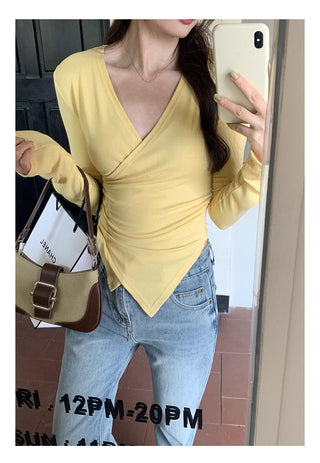 V-neck irregular waist t-shirt