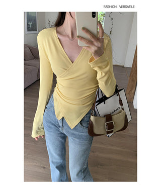 V-neck irregular waist t-shirt