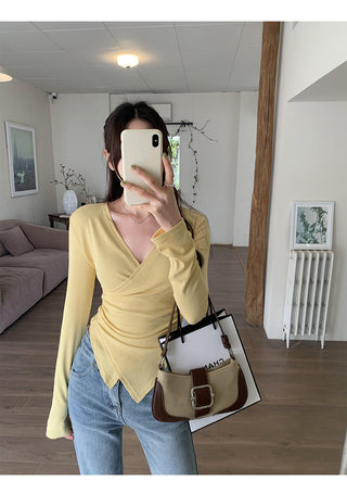 V-neck irregular waist t-shirt