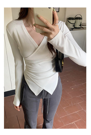 V-neck irregular waist t-shirt