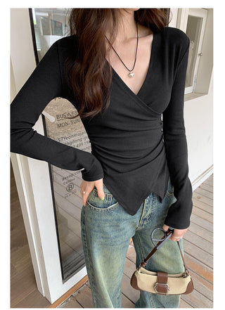 V-neck irregular waist t-shirt
