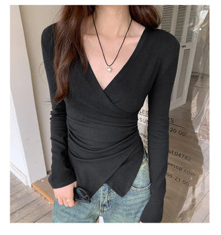 V-neck irregular waist t-shirt