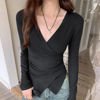 V-neck irregular waist t-shirt