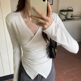 V-neck irregular waist t-shirt