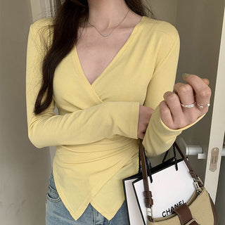 V-neck irregular waist t-shirt