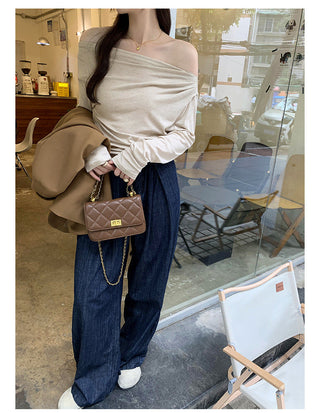 Off-shoulder long-sleeved top