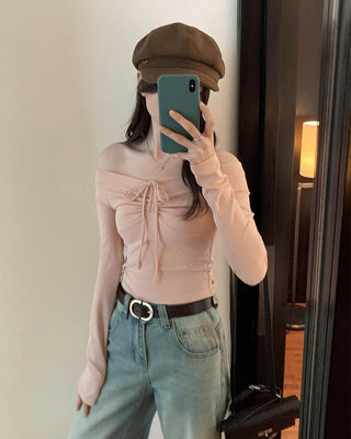 One-shoulder bow tie slim top