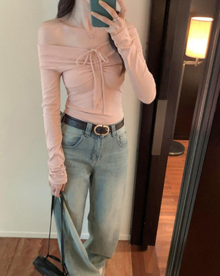 One-shoulder bow tie slim top