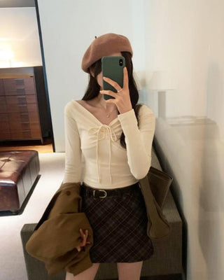 One-shoulder bow tie slim top