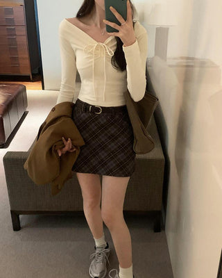 One-shoulder bow tie slim top