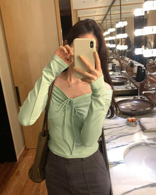 One-shoulder bow tie slim top