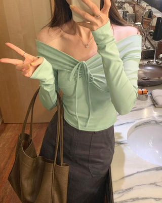 One-shoulder bow tie slim top