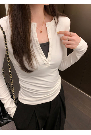 Half-breasted slim plus velvet long-sleeved T-shirt