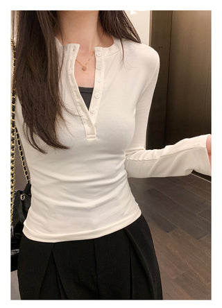 Half-breasted slim plus velvet long-sleeved T-shirt