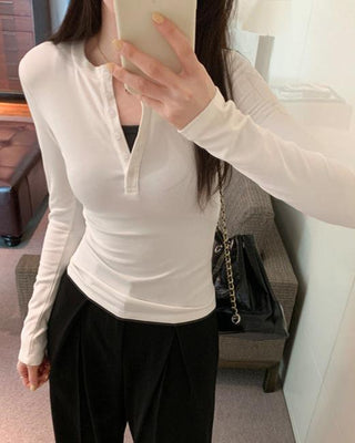 Half-breasted slim plus velvet long-sleeved T-shirt