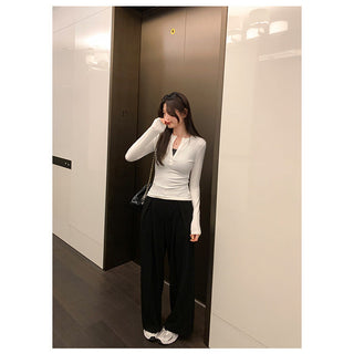 Half-breasted slim plus velvet long-sleeved T-shirt