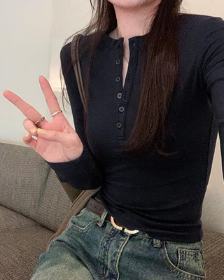 Half-breasted slim plus velvet long-sleeved T-shirt