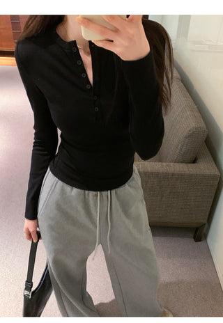 Half-breasted slim plus velvet long-sleeved T-shirt
