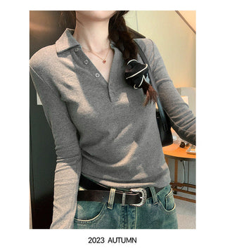 Polo collar embroidery slim fit top