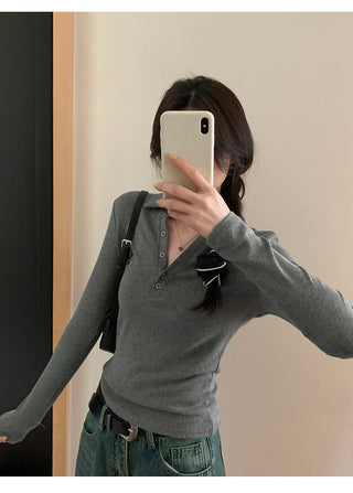 Polo collar embroidery slim fit top