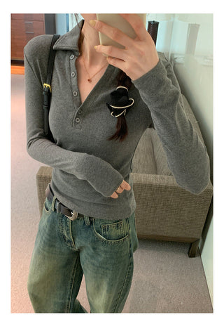 Polo collar embroidery slim fit top