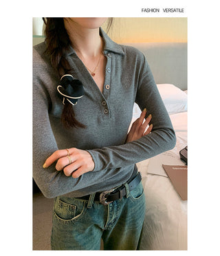 Polo collar embroidery slim fit top