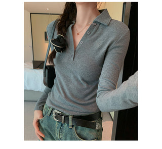 Polo collar embroidery slim fit top