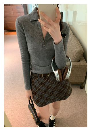 Polo collar embroidery slim fit top