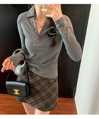 Polo collar embroidery slim fit top