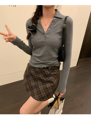 Polo collar embroidery slim fit top