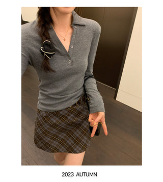 Polo collar embroidery slim fit top