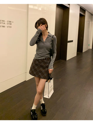 Polo collar embroidery slim fit top