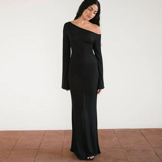 One collar trumpet long sleeve dress