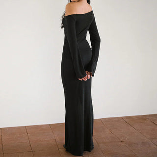 One collar trumpet long sleeve dress