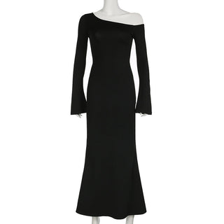 One collar trumpet long sleeve dress
