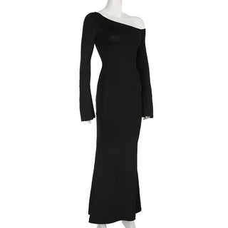One collar trumpet long sleeve dress