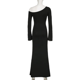One collar trumpet long sleeve dress