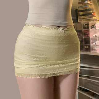 Bow lace double layer hip skirt