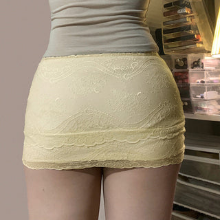 Bow lace double layer hip skirt